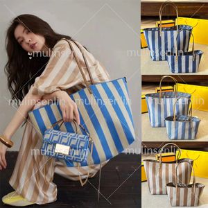 Small Roll Reversible shopper in Pequin striped and yellow fabric Midnight blue jacquard mini bag luxury designer bag crossbody bags tote bag designer purse 10A