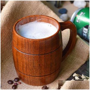Tassen natürlicher Holzbier Bier großer Kapazität Retro -Kaffee -Tee -Wasser -Trinkbecher mit Griffküche Getränke Getränke Geschenk R230712 DR DHQSX