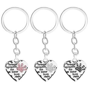 12 Pcs Lot Key Chain No Longer By My Side But Forever In My Heart Paw Print Heart Keychain Pet Animal Lovers Memorial Friend Key Ring G 250R