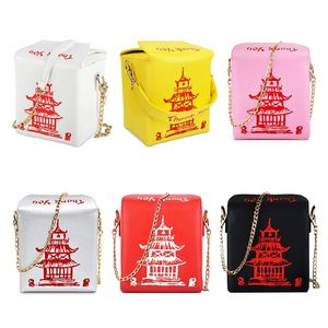 Chinese Takeout Box Tower Print Pu Leather Ladies Handbag Novelty Cute Women Girl Shoulder Bag Messenger Bag for Women Totes 2354