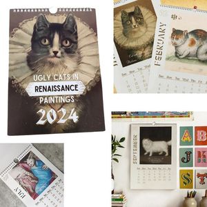 Figurine decorative 2024 Calendario divertenti con gatto sospeso 12 mesi Wall carino 29x21 cm Regalo per gli amici