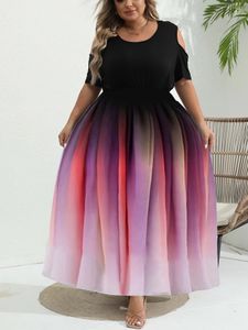 بالإضافة إلى الحجم النسائي فستان الصيف فستان غير رسمي قبالة الكتف