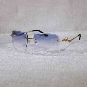 Designer Solglasögon Leopard Style Diamond Cutting Rimless Solglasögon Män överdimensionerade fyrkantiga glasögon Meta -ram för kvinnor utomhus nyanser 235L