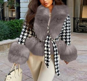 Women039Sジャケット女性豪華なウールコート冬のファッション格子本物の毛​​皮の猟犬厚い暖かいふわふわしたアウター108342816