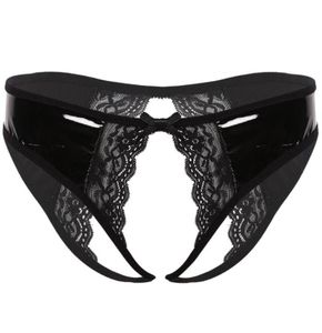 Damen Femme offener Schritt Buhole Sissy Panties Leder Leder -Lader Spitze freche Hipster -Slips Exotische Dessous Unterwäsche Frauen 039S4957614