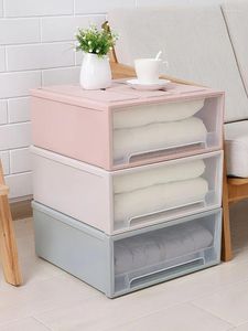 Storage Bags Stackable Transparent Drawer Plastic Desktop Box Cabinet Closet Organizer Household Wardrobe Home Organization