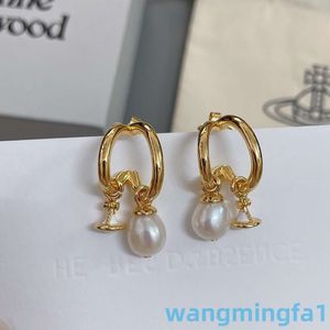 2024 Designer Luxury Xitai Queenjewellery Stud 3d Little Saturn Pearl Utsökta guldhalva ring för kvinnors dubbla örhängen med vattendroppar Fashionabla fransk stil