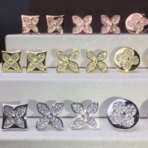 Womens Designer Stud Earrings Fashion Four-leaf Clover Earrings 18K Gold Square Round Full Diamond Earring Jewelry 278w