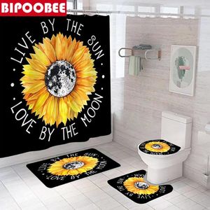 Duschgardiner solros gardin badrum heminredning tillbehör toalett lock täcke piedestal mattor icke-halk mattan badmatta