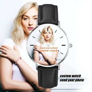 Anpassad klocka Skicka din PO Quartz -armbandsur för män och kvinnor Vackra Stylish Personalized Anniversary Presents 240521