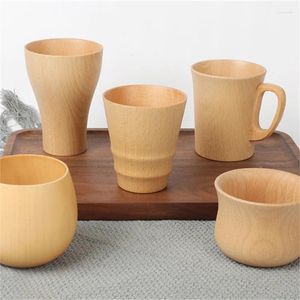 Cups Saucers Beech Household Milk Handle Coffee Cup Wooden Insulated Drinking Water Simple Japanese Style Beer