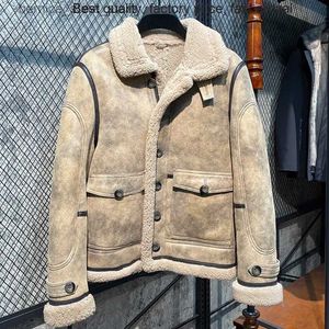 Men's Down Parkas High quality luxury brand Bomber Male Coats Vintage Biker Man Clothing Mens Sheepskin Genuine Leather Jacket Winter Thick Warm Q240527