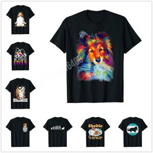 Men's Polos Splash Art Shetland Shepherd Dog Cute Shell T-shirt 100% Cotton Mens Hip Hop Dog T-shirt Suitable for Gift Size XS-5XL S52701