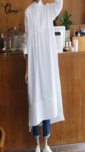 カジュアルドレス女性ソリッドシャツセルミア2021秋のゆるいスタンドカラーラペル不規則な裾のドレスプラスサイズベスティドスローブMujer9165022