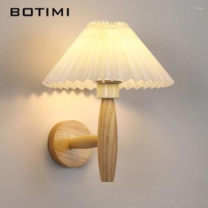 Wall Lamp BOTIMI Drop LED With Fabric Lampshade For Bedside El Wooden Sconce E27 Bedroom Reading Luminaire