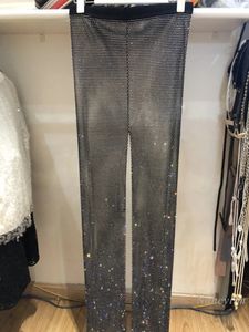 Ricamo luccicante strass pantaloni di perforazione per donne estate autunno sminomare driver pantaloni nightclub 240516