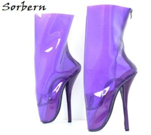 Sorbern Purple Clear PVC Sexy Ballet Heel Women Boots Sexiga fetisch Höga klackar Stövlar för damer Anpassade benstorlek skor lady3675078