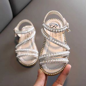 6ti2 Sandals Girls Summer Fashion Childrens Baby Baby Sparkling Afinestone Princess Little Shoes Single D240527