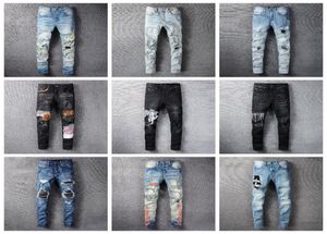 23 Designer Men Jeans Hiphop Fashion Zipper Hole Wash Jeans byxor Retro rivna Fold Stitching Mens Design Motorcykel Riding Cool SL8378314