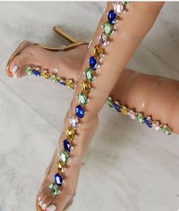 Rhinestones paljetter heta stil kvinnor sandaler mode pvc sexiga långa sandaler kristall lysande höga klackar 10 cm kvinnor skor3878439