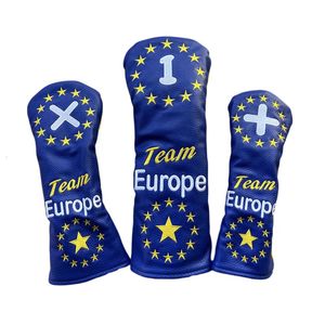 Golf Wood Head Cover Blue Europe Star Woods Fw UT Set Protector Clubs Accessories Driver Headcover 240522