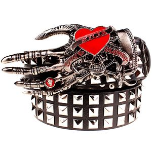 Men Rivet Belt Homem Punk rebite Belt Skull Love mata picos inteiros Rivets Skull Hand Hip Hop Show 2885