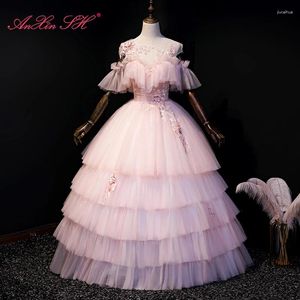 Abiti da festa ansia sh principessa rosa fiore rosa in pizzo barca rotatura illusione perline cristallino abito da ballo da ballo sposa vintage