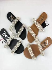 Zar Summer New Women039S Slippers Pearl exparent Sandals Flat Plate Shoes Red Sandals9624500