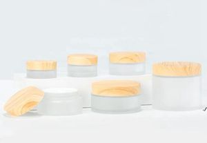 Frosted Glass Jar Cream Bottle Storage Boxes With Imitation Wood Lids 5G 10G 15G 30G DWB62658744290