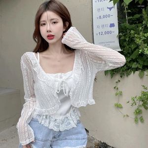 Women's Jackets Thin Outerwear Sun Protection Cardigan Ice Silk Knit Women Tops Lace Up Short Suspender Skirt Shawl Airable Shirt