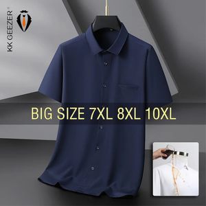 Men Shirt Short Sleeve Summer Waterproof Oil Proof Antifouling Oversize 6XL 7XL 8XL 10XL Plus Size Formal Casual High Quality 240527