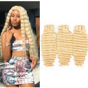 Brasilianskt jungfru hår 3 buntar djup våg 613# färgblond 3pieces/parti djupt lockigt hår extenisons dubbel wefts 10-28 tum blond swnxv