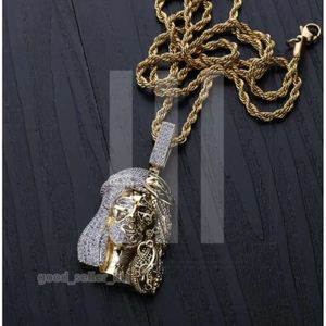 Lyxdesigner Fashion Gold Color Religious Ghost Jesus Head Pendant Högkvalitativa halsband med repkedja för män Hip Hop Jewelry Gift E23