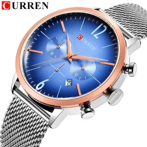 Curren FashionCasual Chronograph Sport Mens Quartz Watches Mesh Steel Band Watch Watch Date Date Clock Relogio Masculino 312s