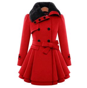 Autumn Winter Coat Women Wool Blend Trench Turndown Collar Overcoat Female Red Long Sleeve Peacoat Elegant Coats 4XL Plus Size3696503