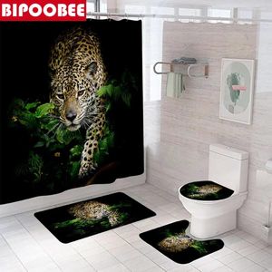 Tende per doccia Black Forest Leopard Leopard 3D Tessuto impermeabile Bagno set da bagno Matro vasca per bagno Cover di tappeto senza slitta