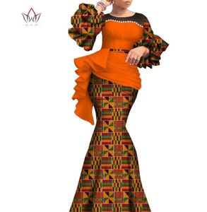 2020 Długie sukienki afrykańskie dla kobiet Dashiki Nigeria Tradycyjna suknia ślubna Bazin Riche Wax Pearl Dress Lantern Sleeve WY77691923957