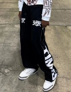 Vintage Hip Hop -dragkedja joggers män lastbyxor y2k punk harajuku rak casual sweatpants goth mode streetwear mens 240517