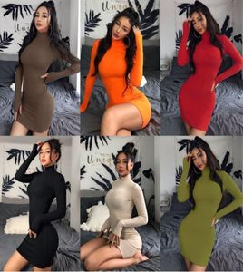 Kvinnors designers kläder 2021 Tracksuits bodycon klänning hösten långärmad klänningar damer hög krage casual höst kvinnlig sexig 9 colo4789038