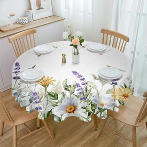 Table Cloth Spring Daisy Lavender Eucalyptus Round Festival Dining Waterproof Tablecloth Cover For Wedding Party Decor