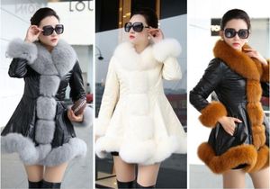 Faux räv päls kvinnor mode bantning vinter päls jacka pu läder långa rockar 3 färger f0299 klänningstil s6xl plus size1941824