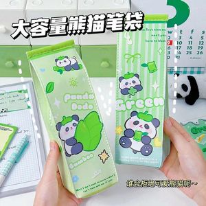 1pcs kawaii panda süt kalem çantaları tatlı büyük kapasiteli pu deri kasa organizatör öğrenci kırtasiye okul malzemeleri hediye