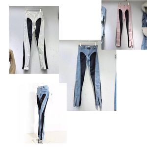 Projektanci fioletowe dżinsy marka dżinsowa letnia hole High Street Purple retro łączenie trend splicing
