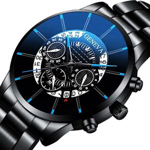 Relógios de pulso Blue Ray Quartz Relógio Genebra Mens Relógios Homem Male Principal para homens Pulso de aço inoxidável RELOJ HOMBRE 205U