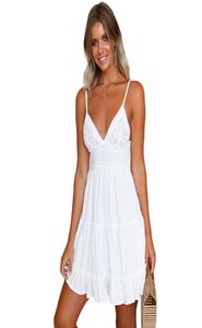 Ny sommarklänning kvinnor sexig strappy spets vita miniklänningar kvinnliga damer strand v hals fest sundress svart gul rosa stor storlek6766987