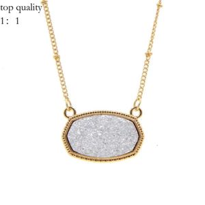 Elisabetta Franchi Pendant Necklaces Resin Oval Druzy Necklace Gold Color Chain Drusy Hexagon Style Luxury Designer Brand Fashion Jewelry For Women 106
