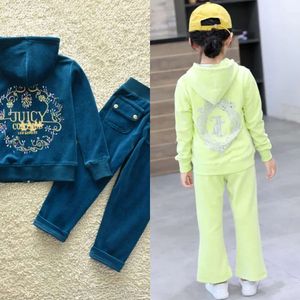 Juicy Velvet Tracksuit for Kids Fall/Winter Girl's Clothing Set Velour Sweatshirts and Pants Two Piece Children Suit s
