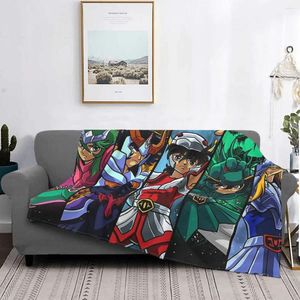 Cobertores Knights of the Zodiac Manga Series Blanket Fleece durante toda a temporada Brave Team Breathable Throw for Car Couch Rug Piece