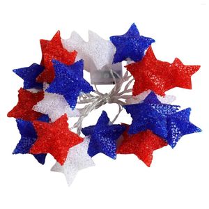 Decoração de partidos LED LUZ SLING AMERICAN Independence Day Day de cinco pontas Estrela vermelha branca e azul estilo bateria