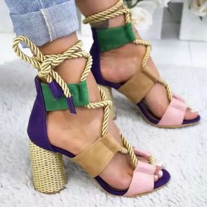 High Sandals S Cross Heels Patchwork Summer Fashion Ladies Shoes مدببة إصبع القدم حزام الكاحل Chaussures Femme 861 Sandal Cro Heel Fahion Ladie S Df7 Hoe Chauure